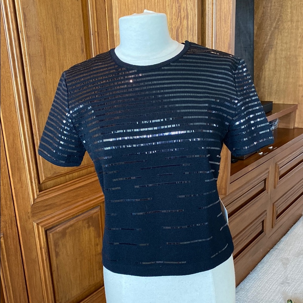 Black Sequin St. John Evening Women's Knit Top NWT